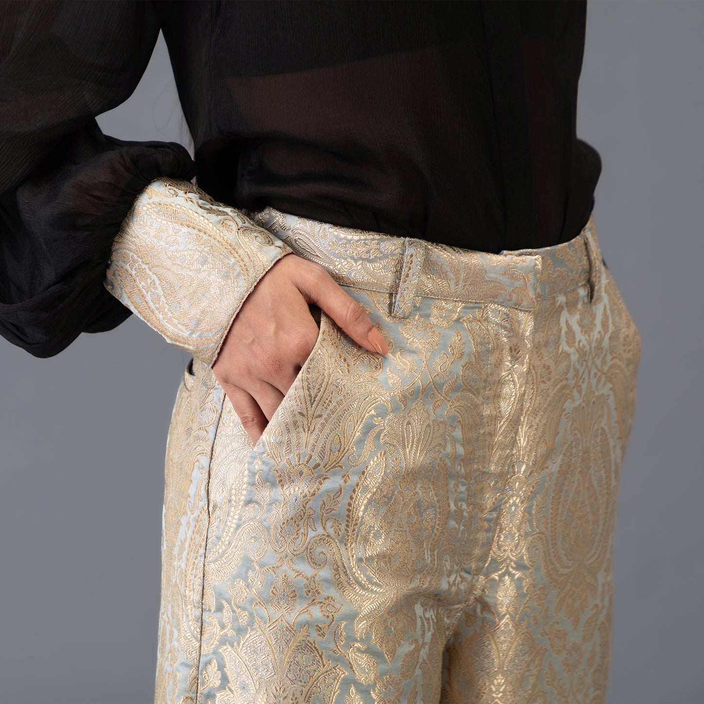 Brocade Trousers - Grey & Gold