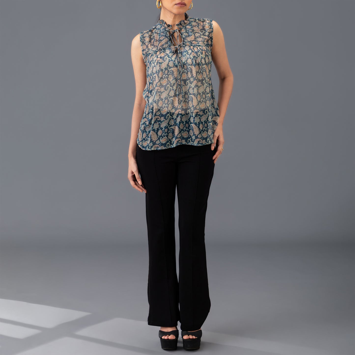 Sheer Tie-up Printed Top