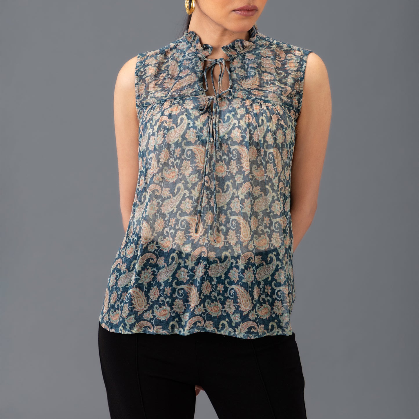 Sheer Tie-up Printed Top