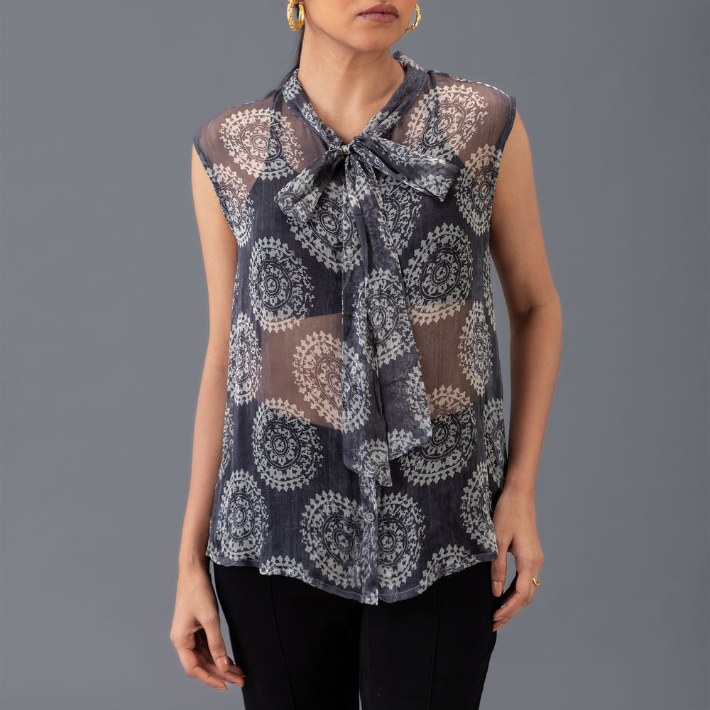 
                  
                    Sheer Bow Neck Printed Top
                  
                